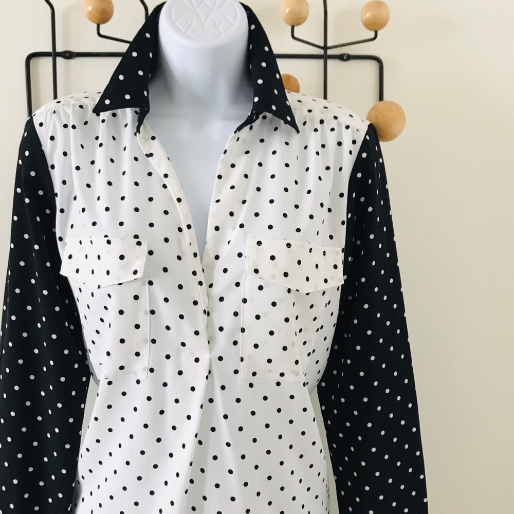 Ann Taylor polka dot camp pocket blouse